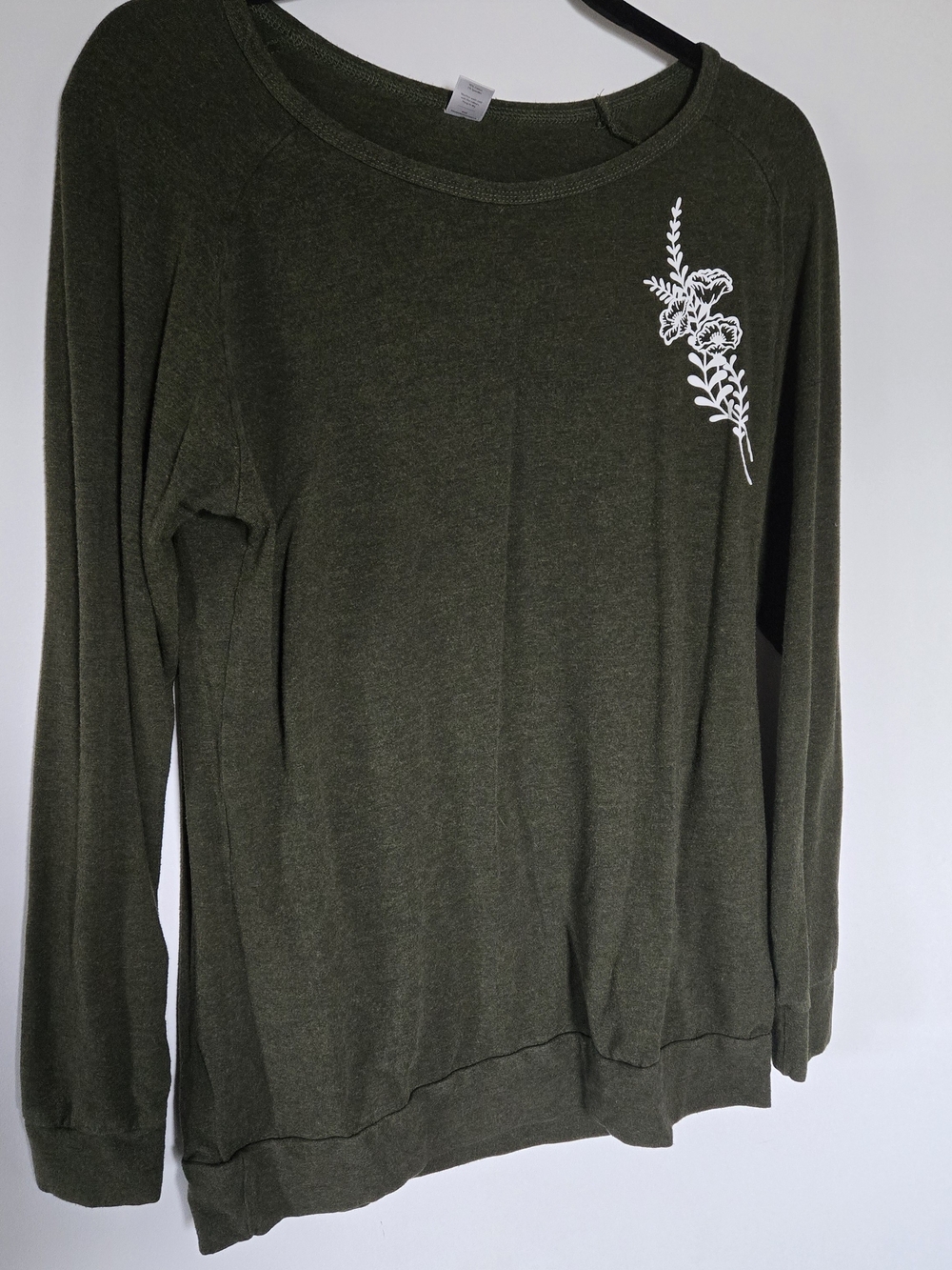 Kismet Olive Green Long Sleeve Tee with White Floral Print